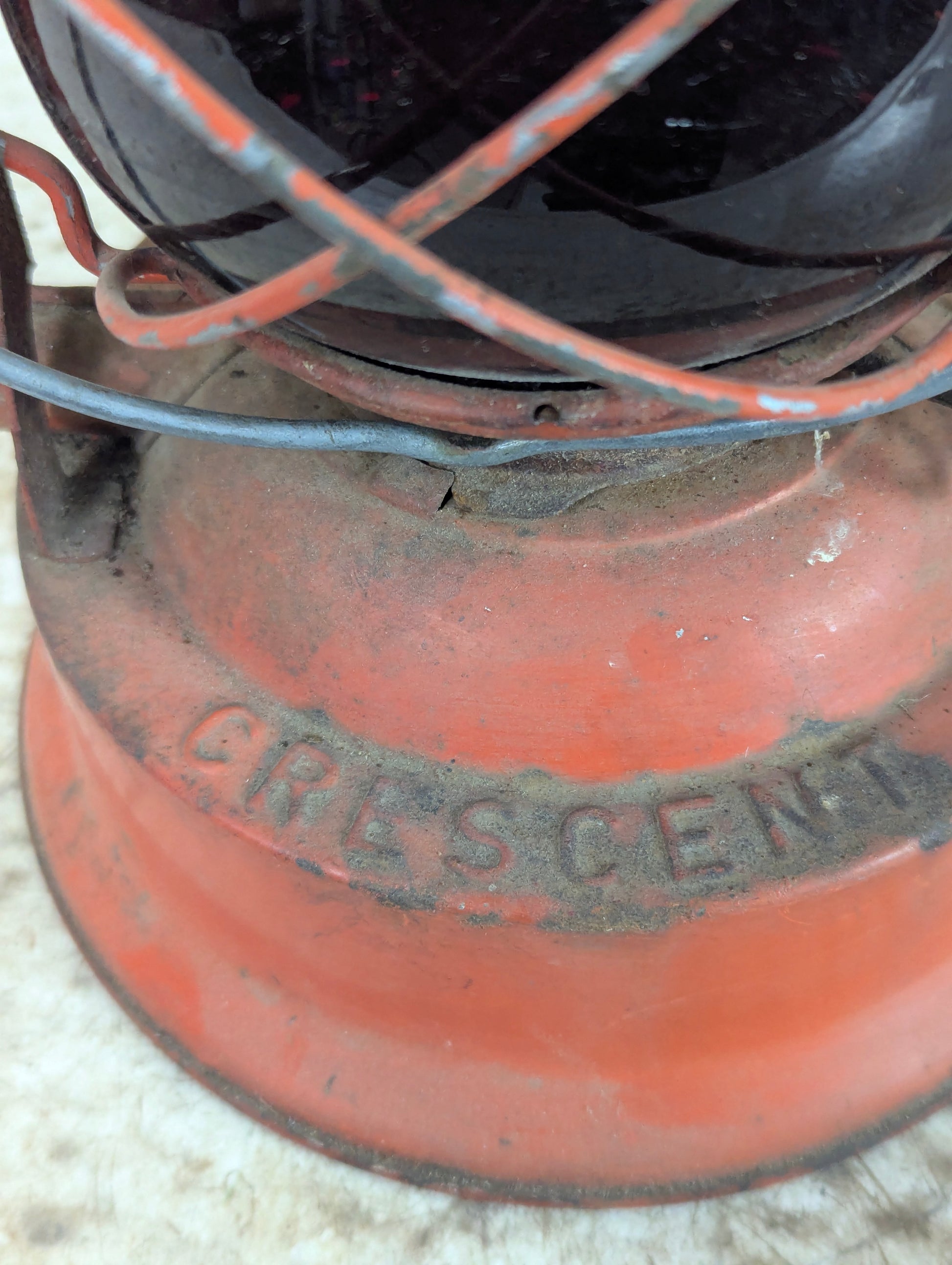 Vintage Dietz No. 129 Crescent Barn Oil Lantern with Red Glass Shade - view 4
