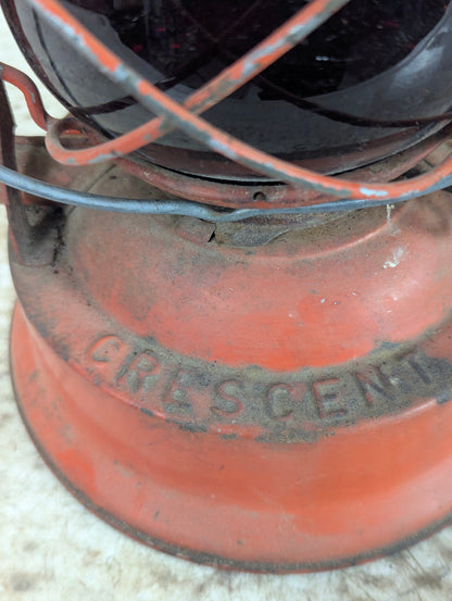 Vintage Dietz No. 129 Crescent Barn Oil Lantern with Red Glass Shade - view 4