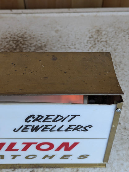 Vintage Donlands Credit Jewellers Hamilton Fine Watches Light Up Sign with Built In Clock - view 6