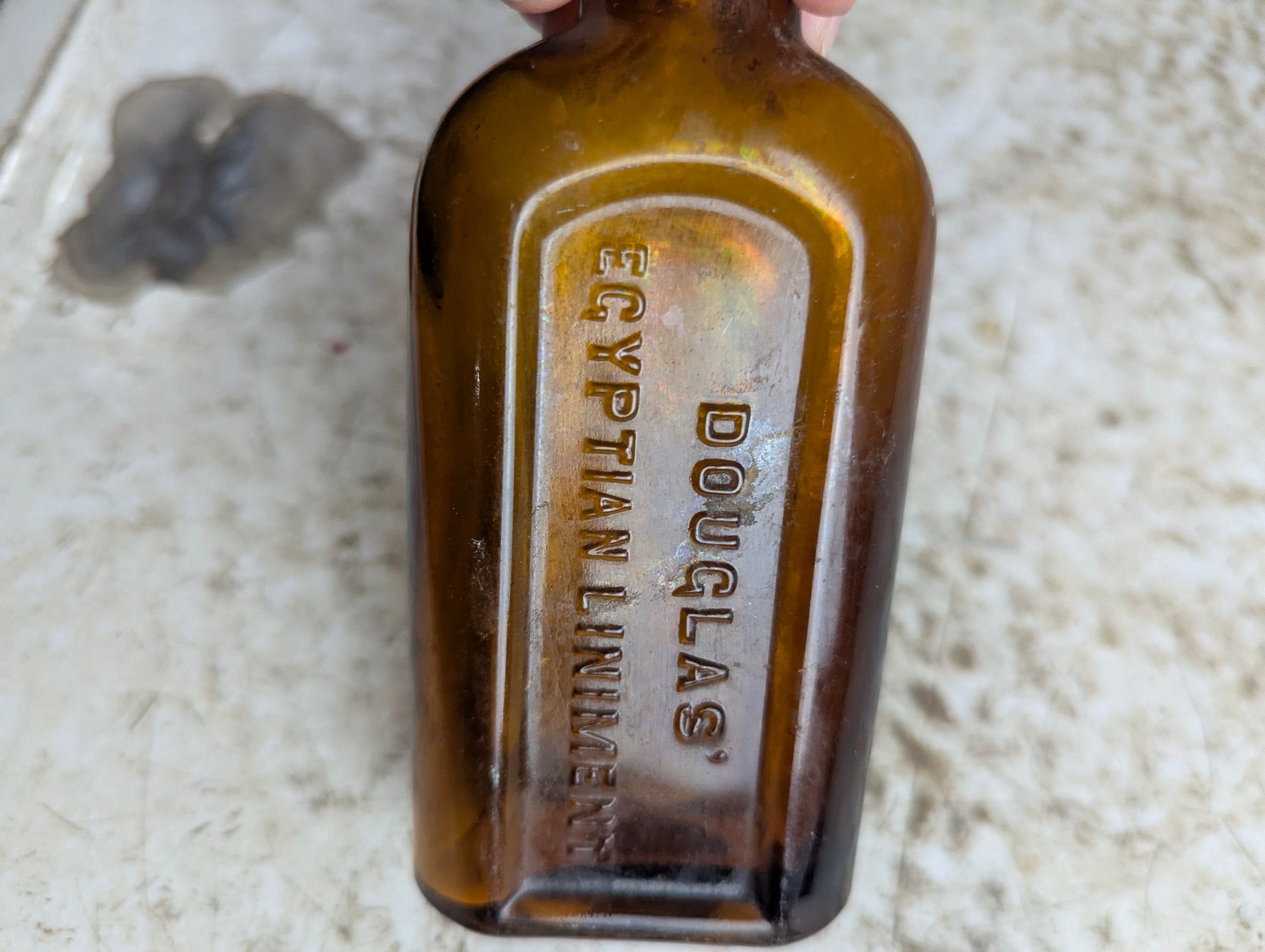Vintage Douglas Egyptian Liniment Amber Glass Bottle - view 2