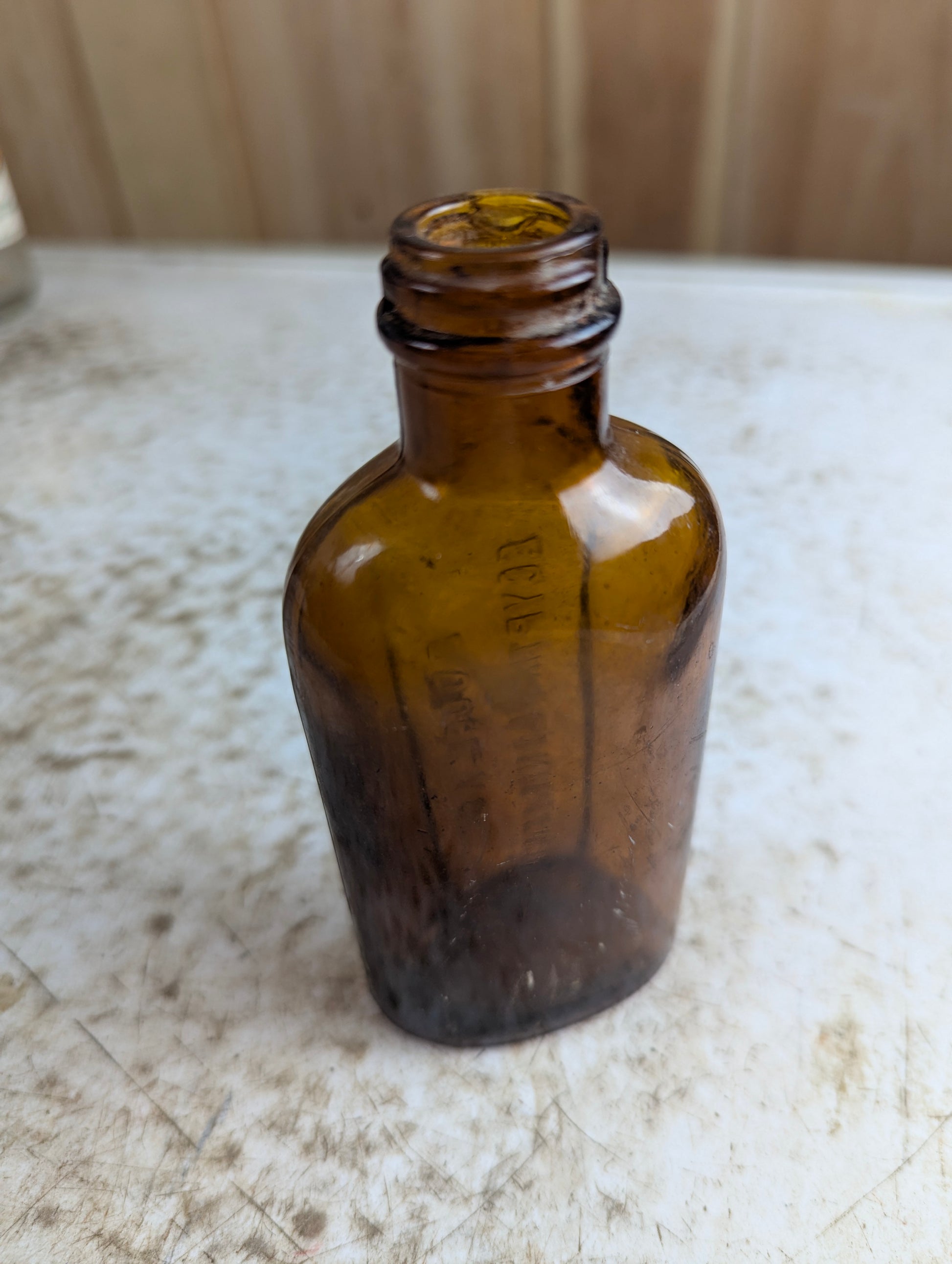 Vintage Douglas Egyptian Liniment Amber Glass Bottle - view 3