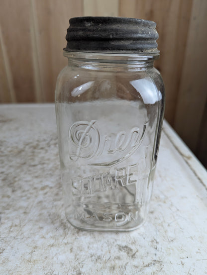 Vintage Drey Square Quart Mason Zinc Lid Jar