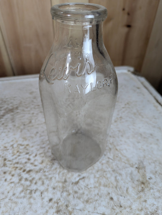 Vintage Embossed Lewis Kaylor PA 1-Quart Dairy Milk Bottle