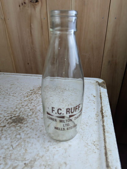 Vintage F.C. Ruff Lower Milton Dairy Pint Milk Bottle