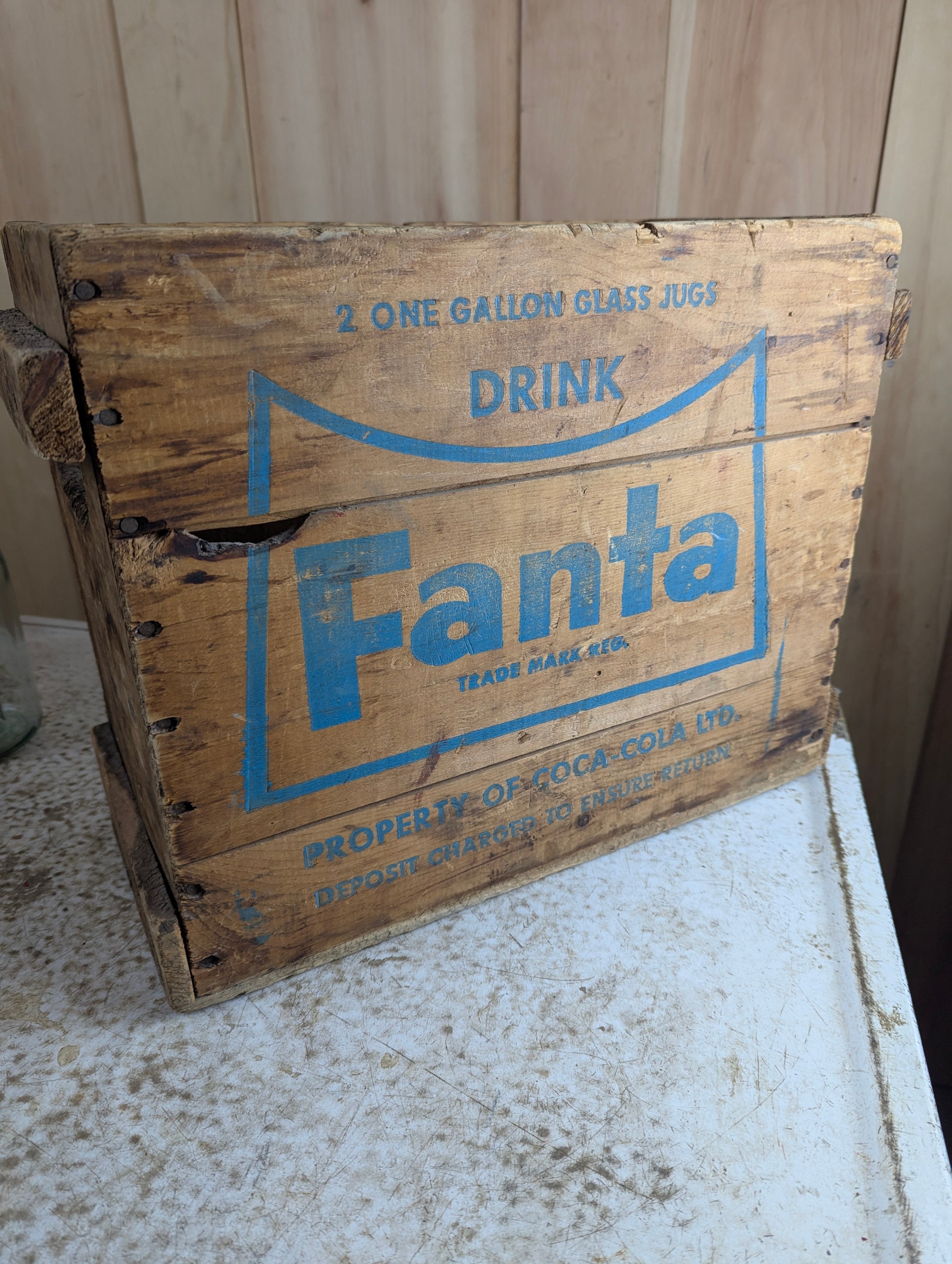 Vintage Fanta Gallon Jug Wood Crate