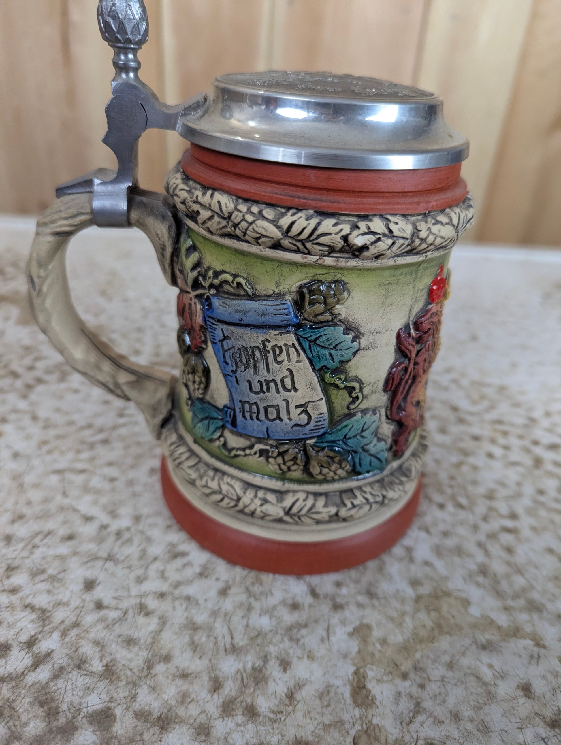 Vintage German Beer Stein with Metal Lid