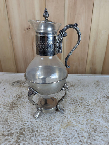 Vintage Glass Silverplate Carafe with Footed Stand