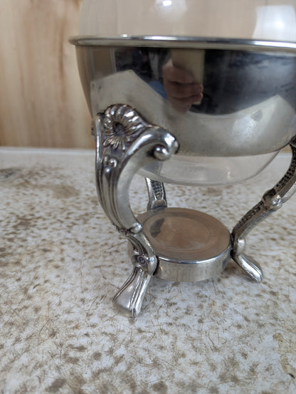 Vintage Glass Silverplate Carafe with Footed Stand - view 4