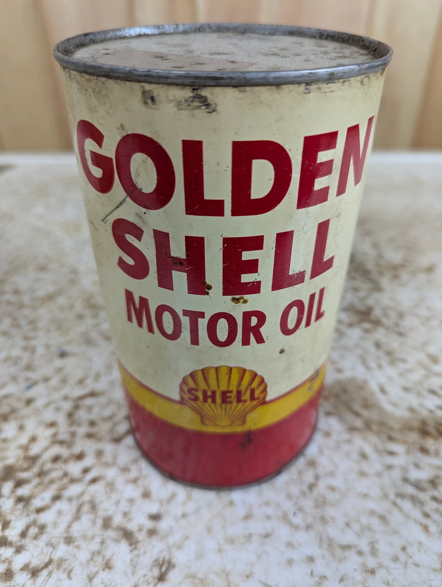 Vintage Golden  Shell  Motor Oil Can