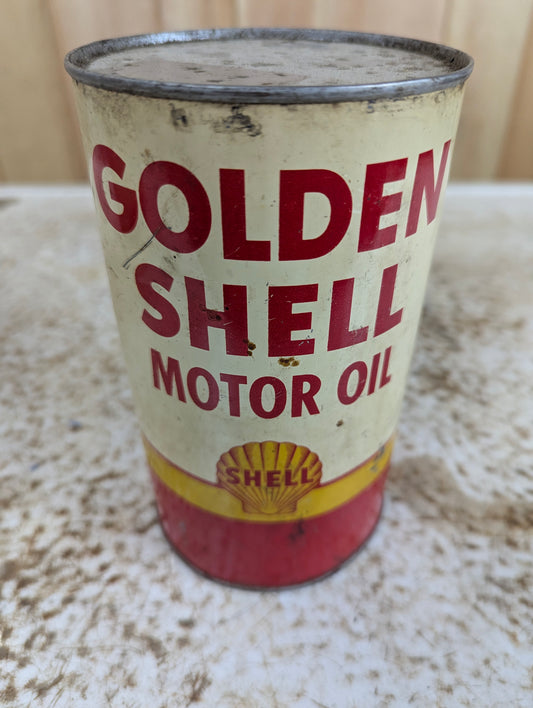 Vintage Golden  Shell  Motor Oil Can