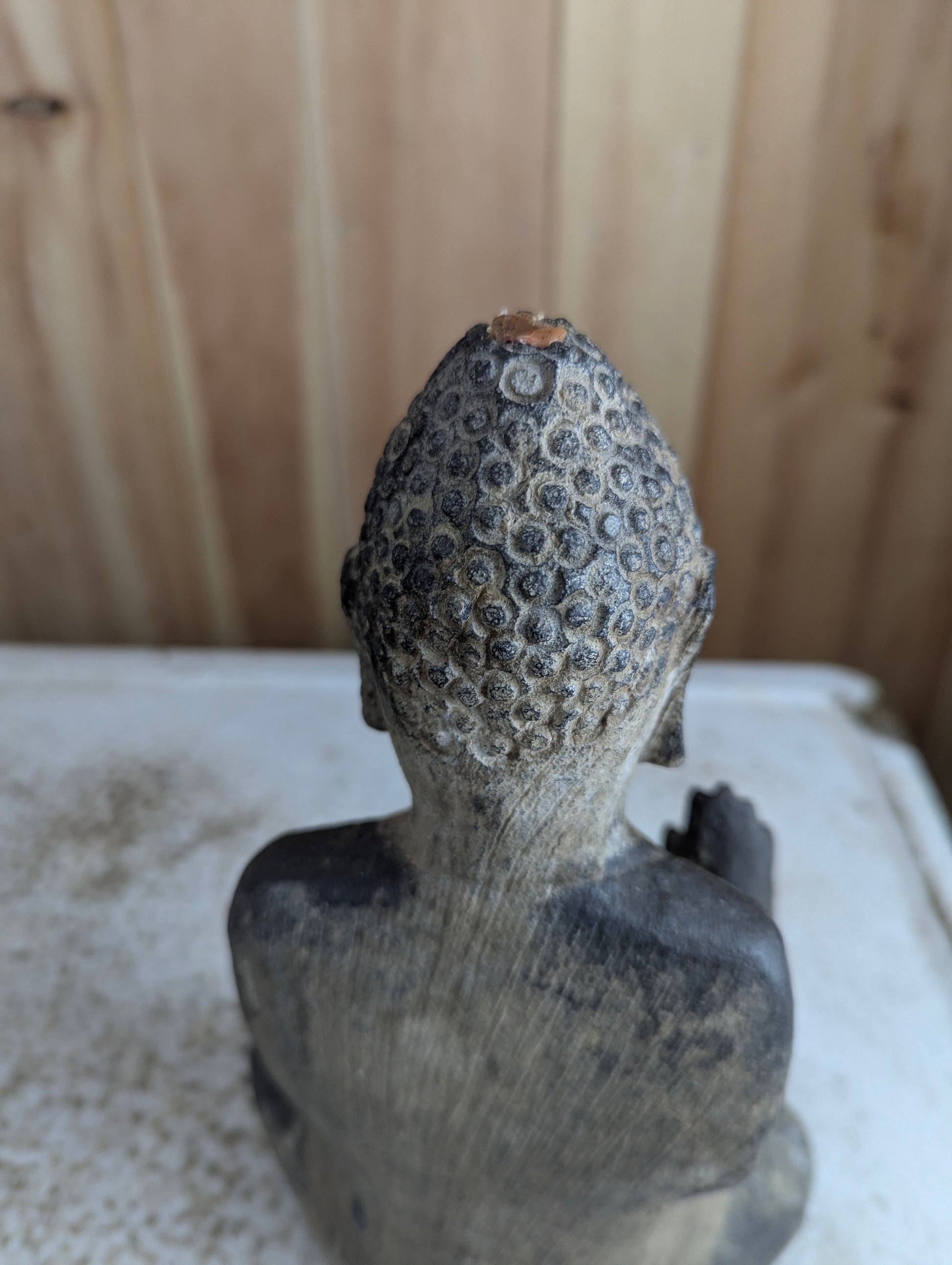 Vintage Hand Carved 13" Tall Stone Seated Amida Buddha Statue Abhaya Pose - view 4