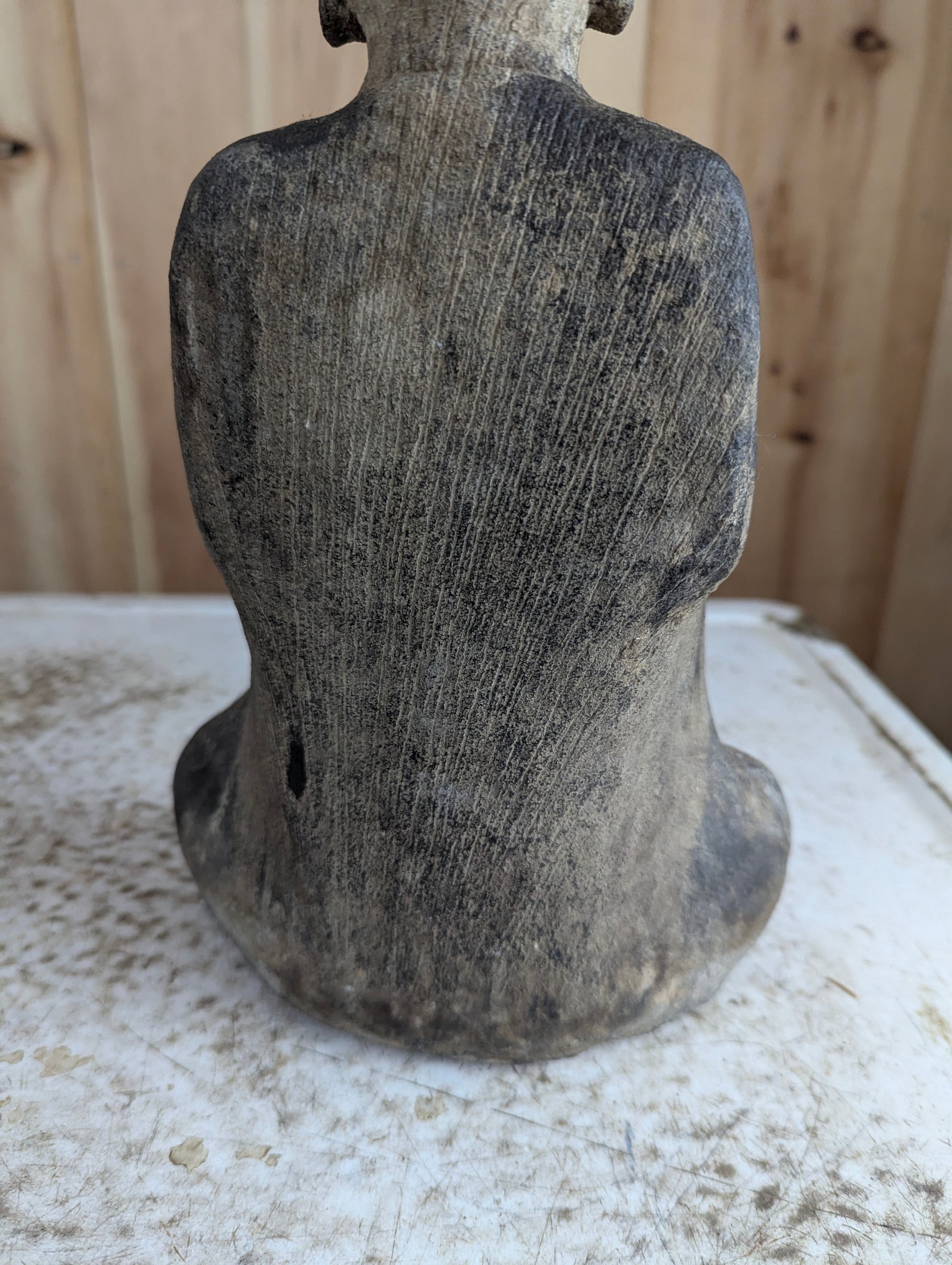 Vintage Hand Carved 13" Tall Stone Seated Amida Buddha Statue Abhaya Pose - view 5