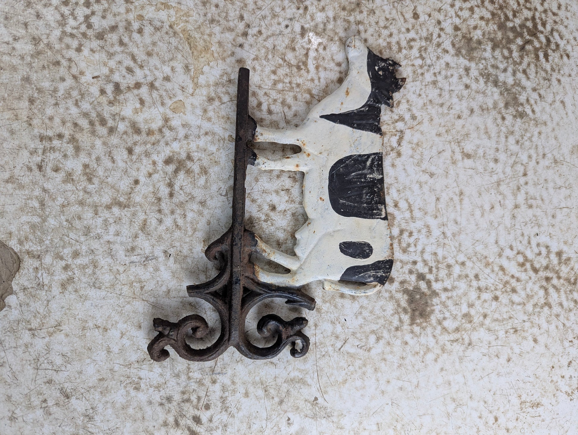Vintage Hand Painted Cast Iron Cow Wall Bracket - Damaged