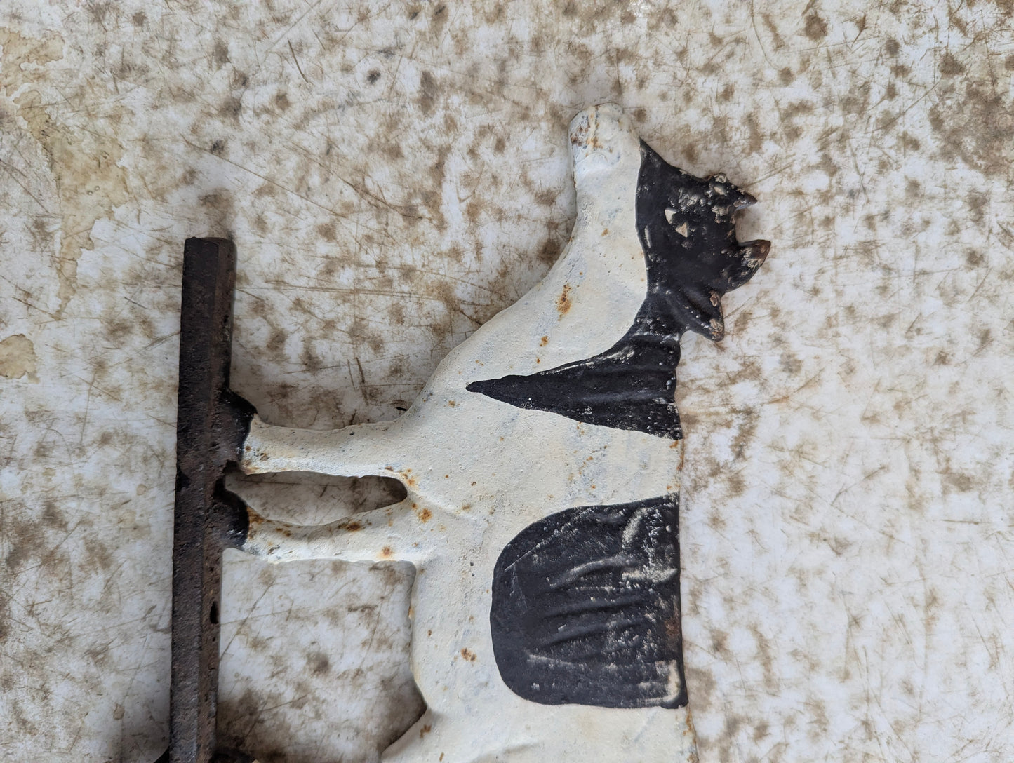 Vintage Hand Painted Cast Iron Cow Wall Bracket - Damaged - view 2