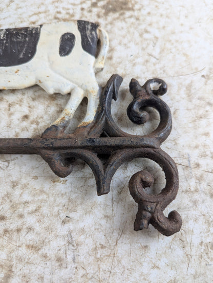 Vintage Hand Painted Cast Iron Cow Wall Bracket - Damaged - view 4