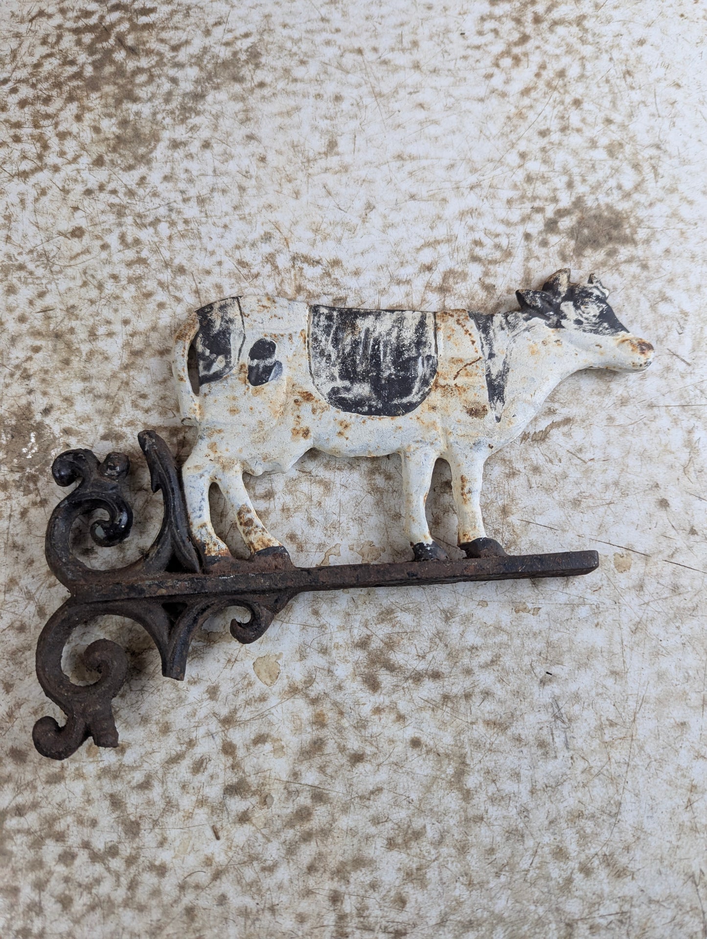 Vintage Hand Painted Cast Iron Cow Wall Bracket - Damaged - view 5