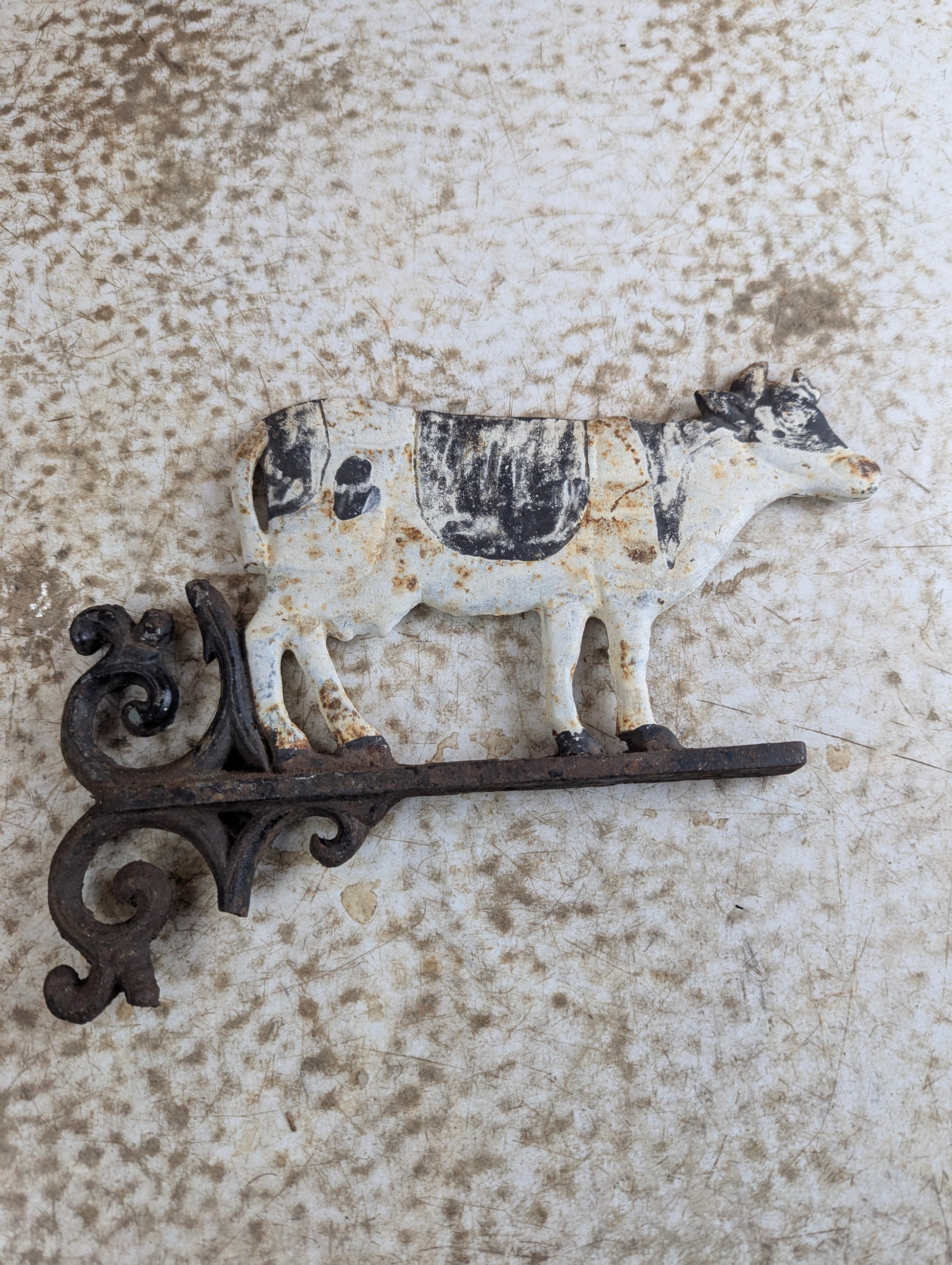 Vintage Hand Painted Cast Iron Cow Wall Bracket - Damaged - view 5