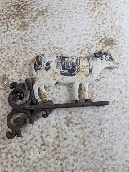 Vintage Hand Painted Cast Iron Cow Wall Bracket - Damaged - view 5