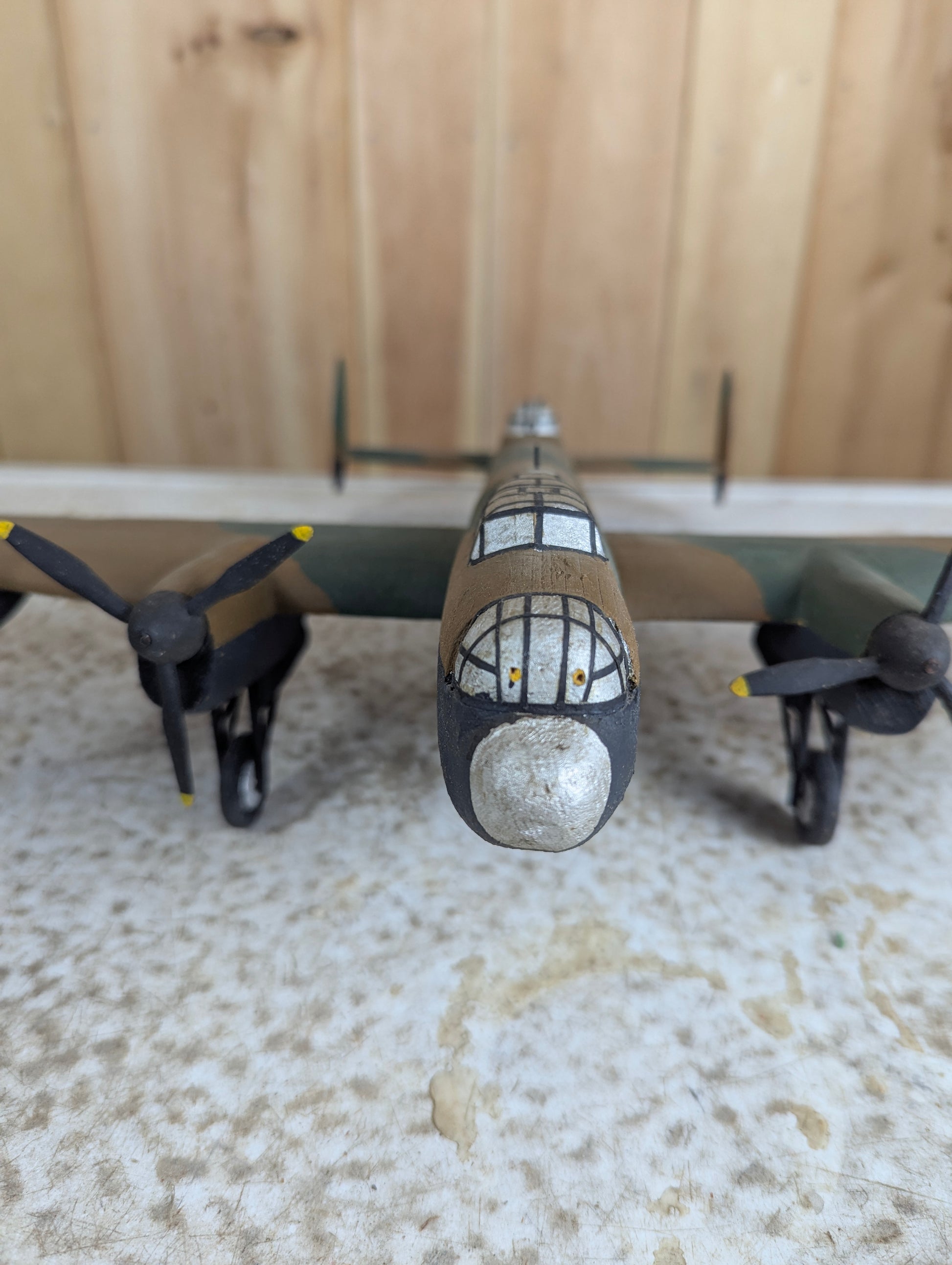 Vintage Handcarved Wood  Avro Lancaster WW2 Bomber Airplane Model - view 3