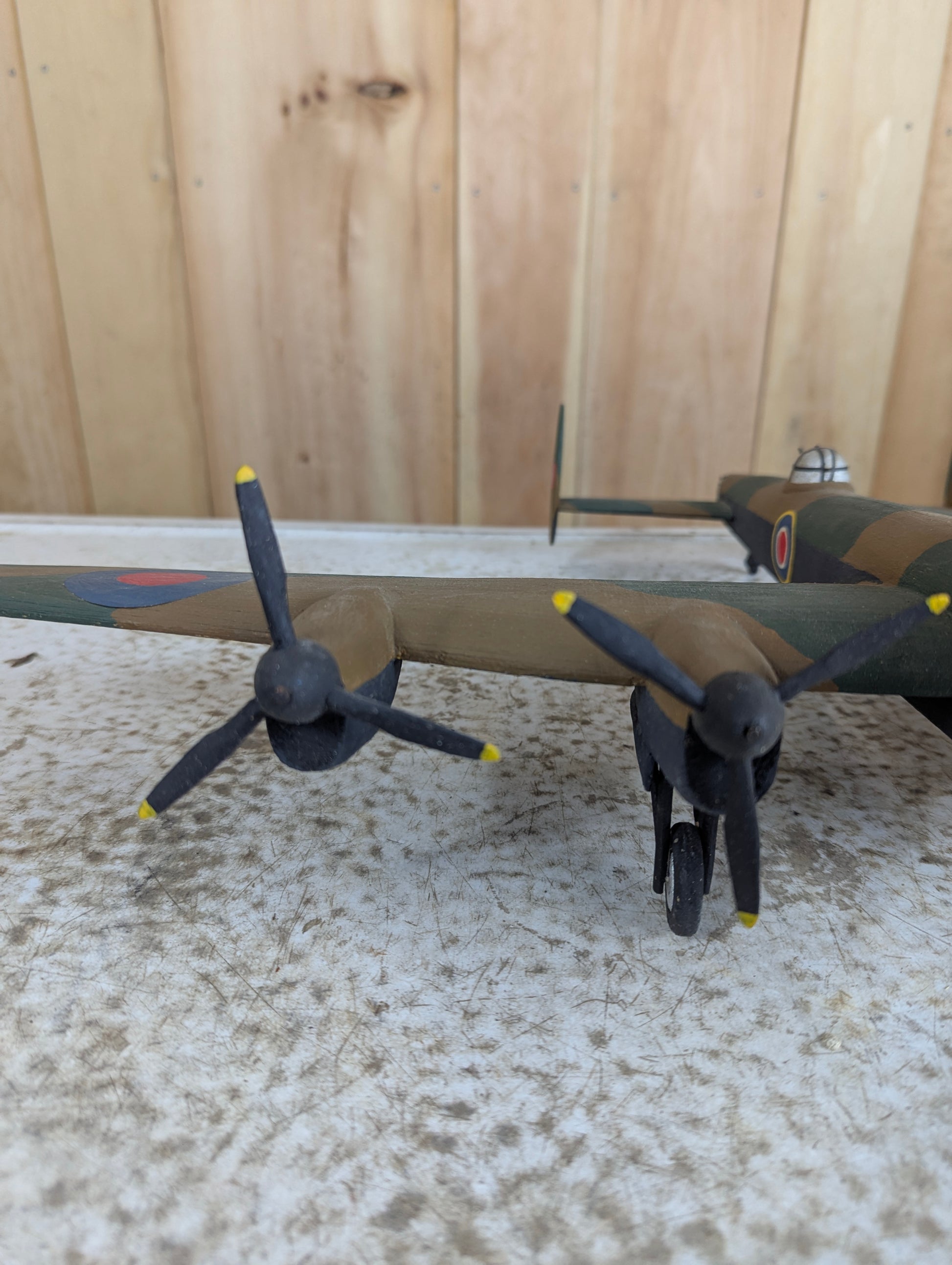 Vintage Handcarved Wood  Avro Lancaster WW2 Bomber Airplane Model - view 4
