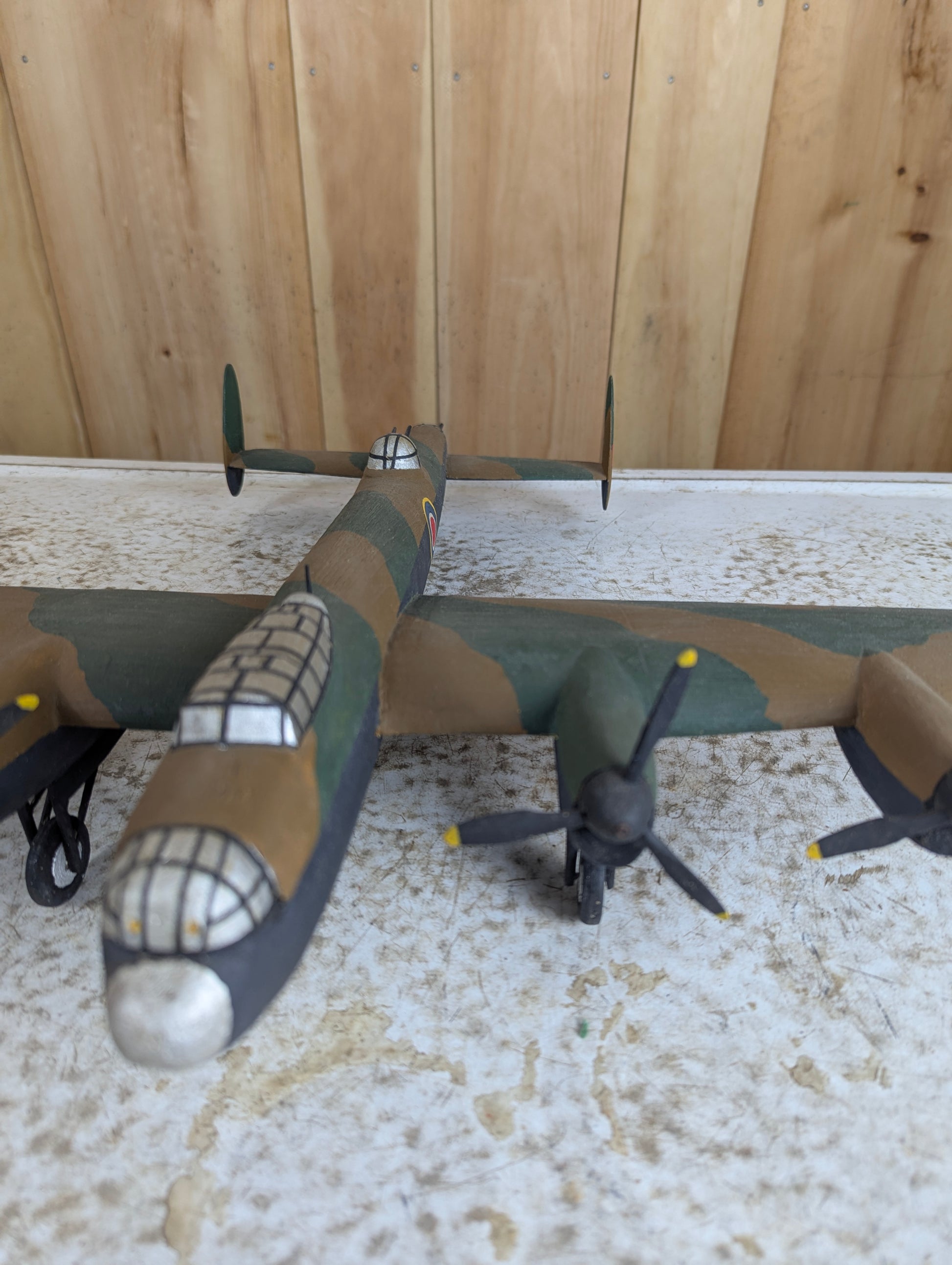 Vintage Handcarved Wood  Avro Lancaster WW2 Bomber Airplane Model - view 6
