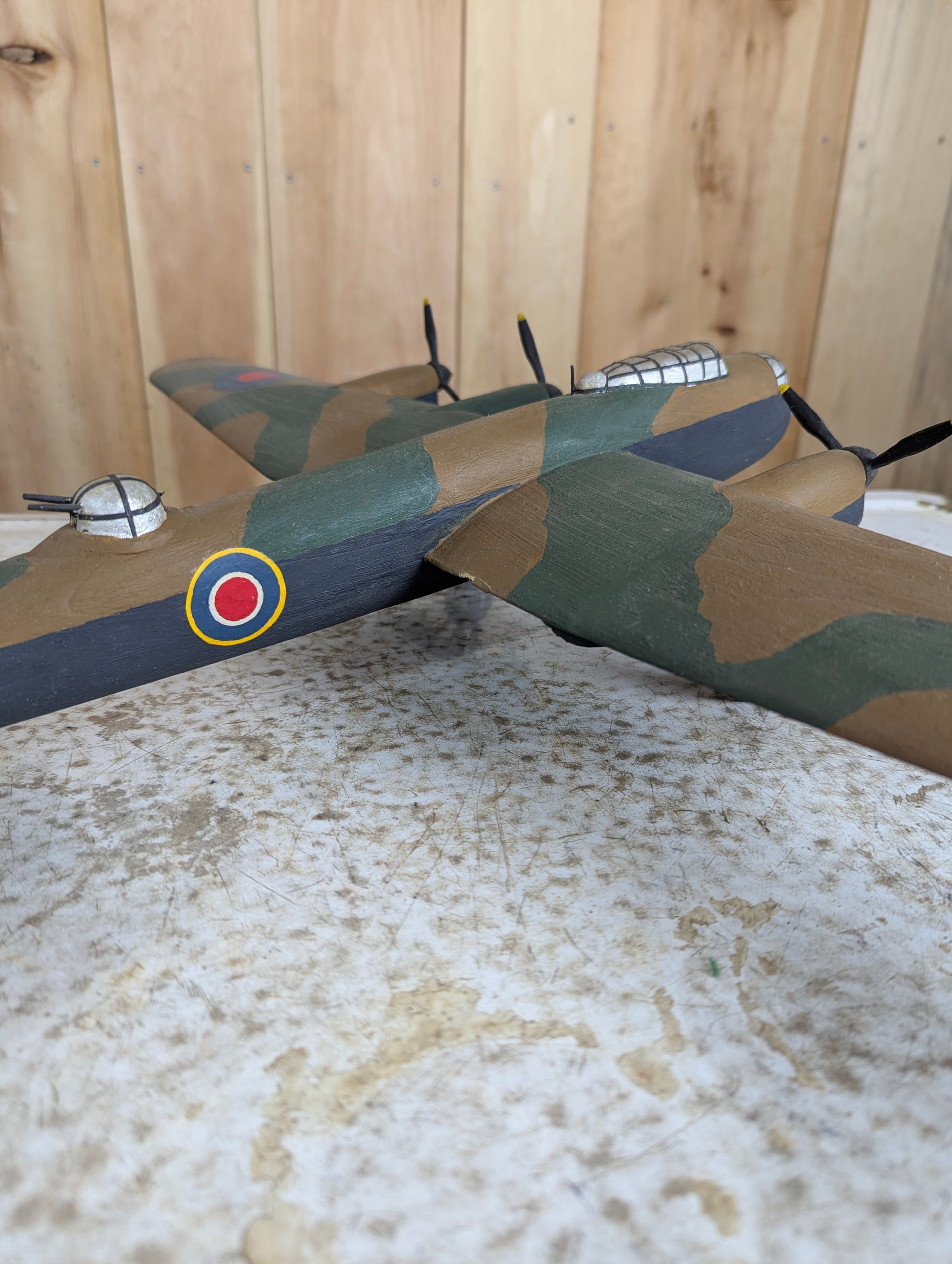 Vintage Handcarved Wood  Avro Lancaster WW2 Bomber Airplane Model - view 9