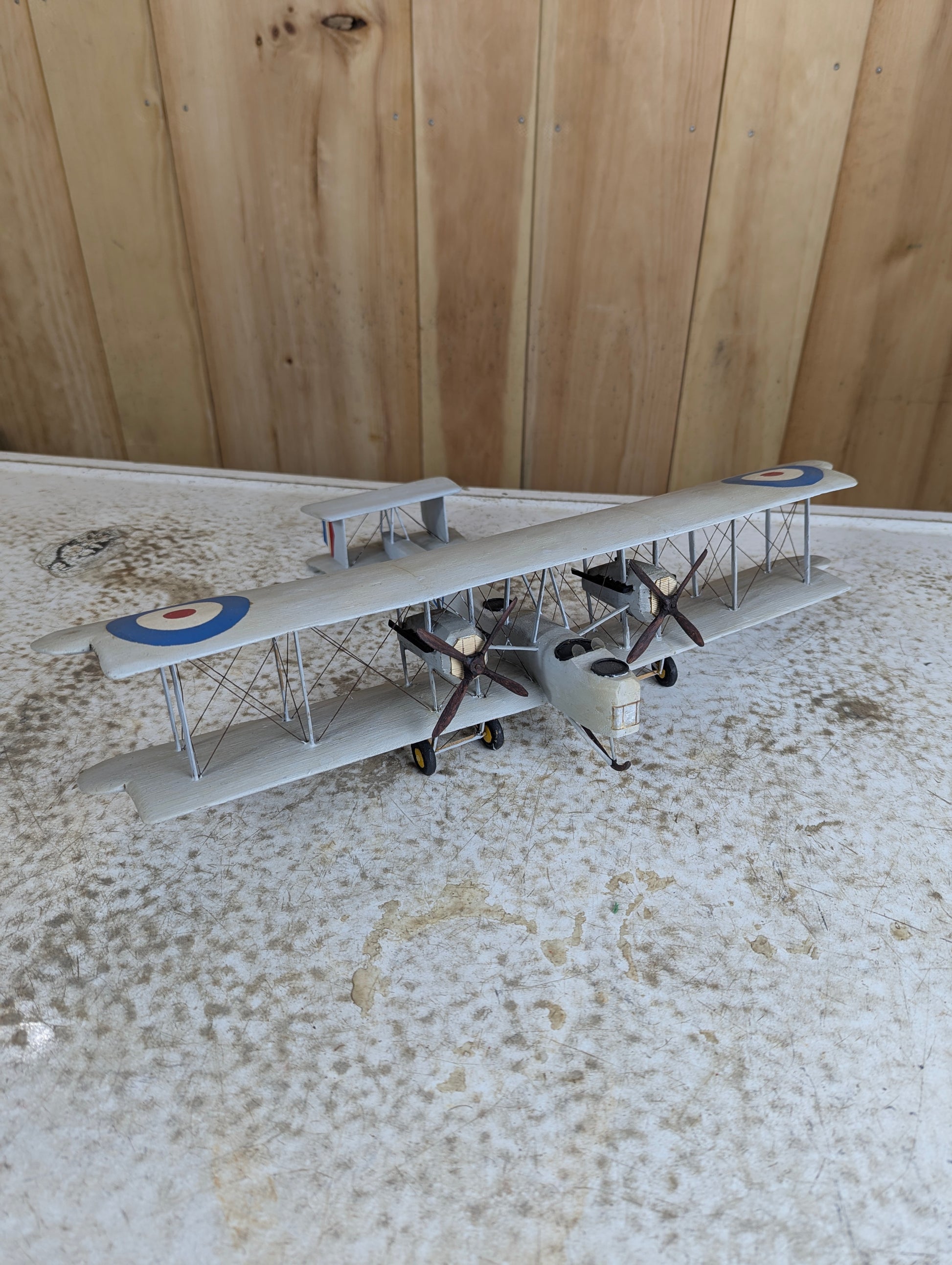 Vintage Handcarved Wood Vickers Vimy WW1 Airplane Model