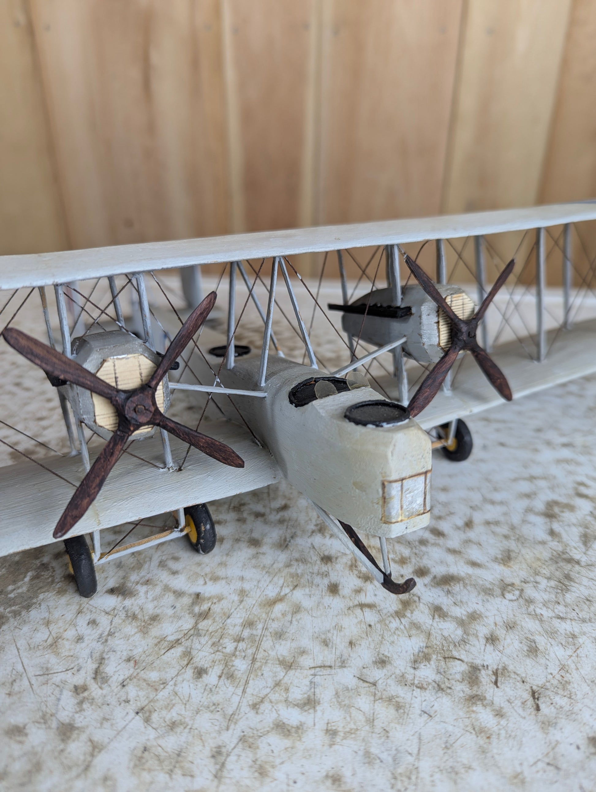 Vintage Handcarved Wood Vickers Vimy WW1 Airplane Model - view 2