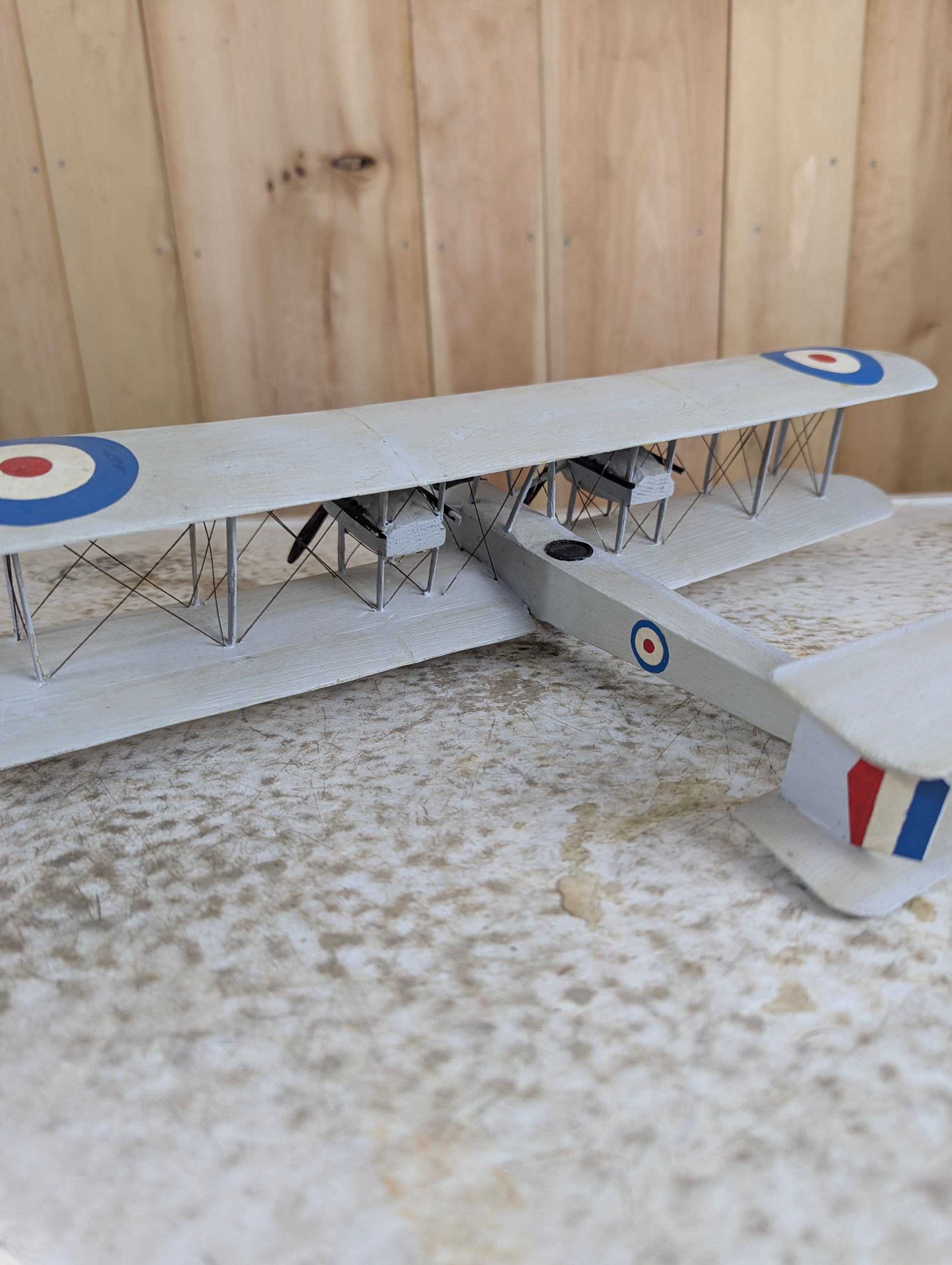 Vintage Handcarved Wood Vickers Vimy WW1 Airplane Model - view 5
