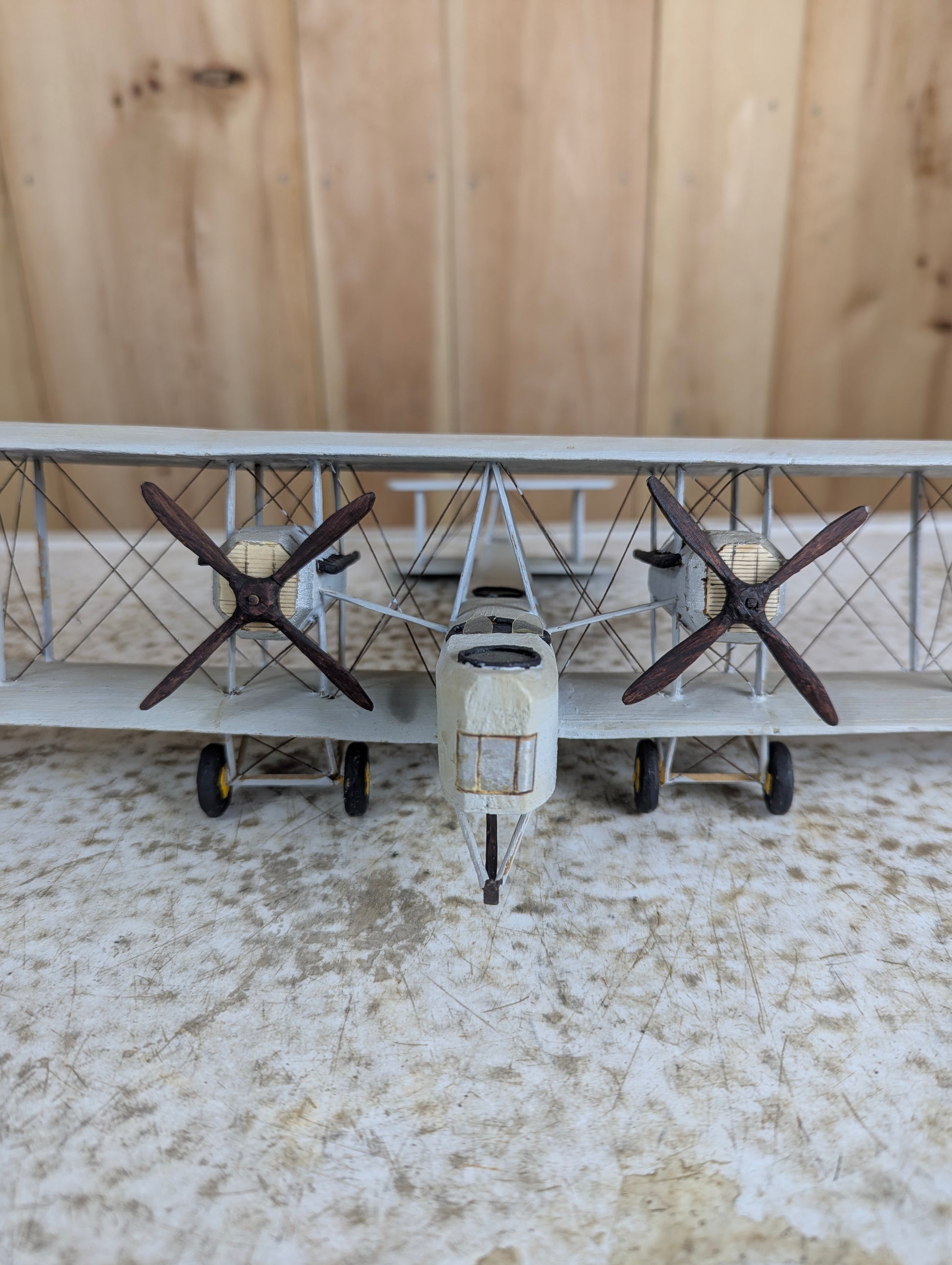 Vintage Handcarved Wood Vickers Vimy WW1 Airplane Model - view 6