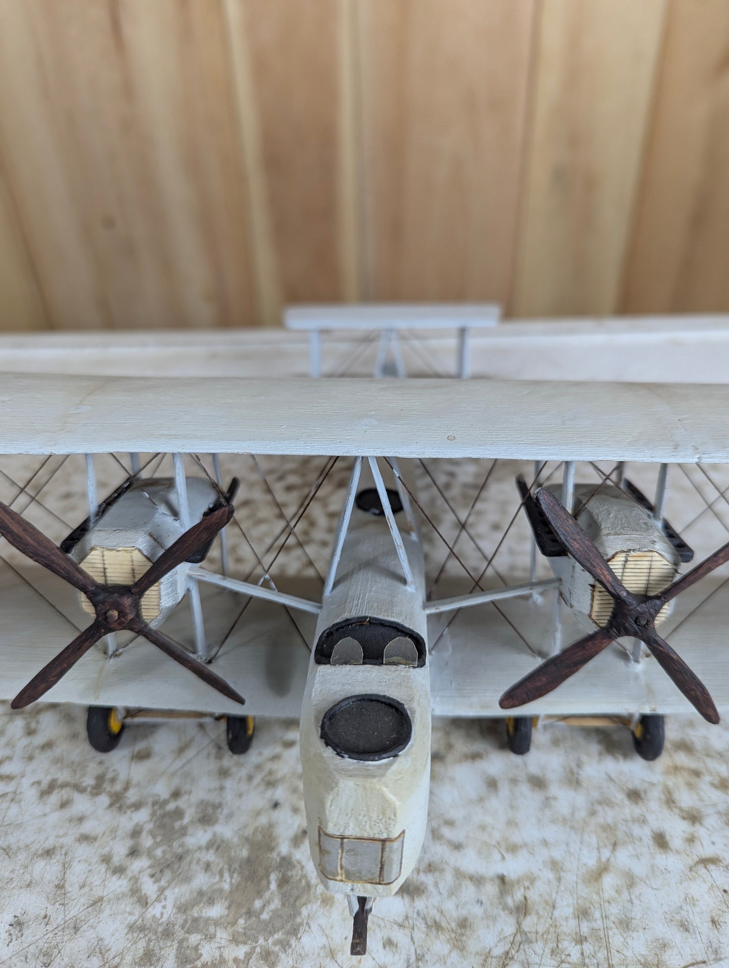 Vintage Handcarved Wood Vickers Vimy WW1 Airplane Model - view 7