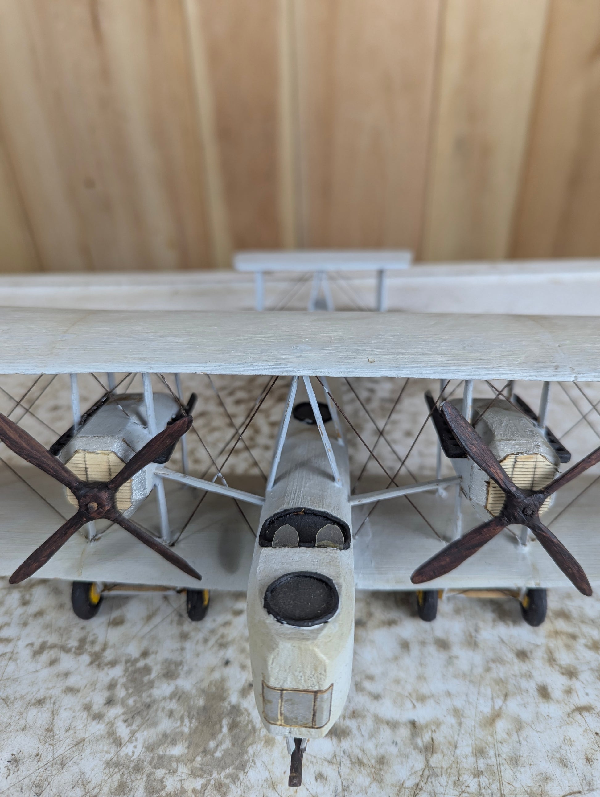 Vintage Handcarved Wood Vickers Vimy WW1 Airplane Model - view 7