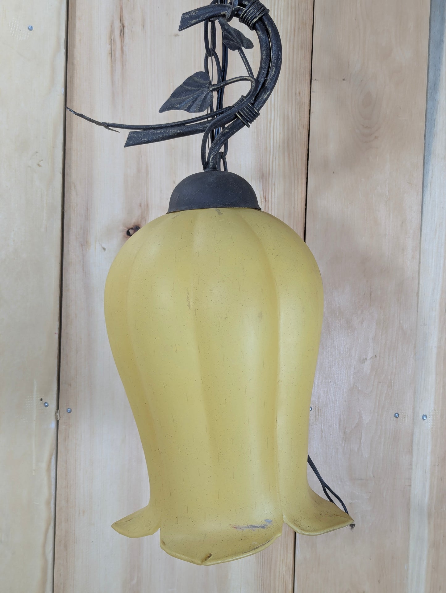 Vintage Hanging Pendant Tulip Shaped Amber Light - view 2