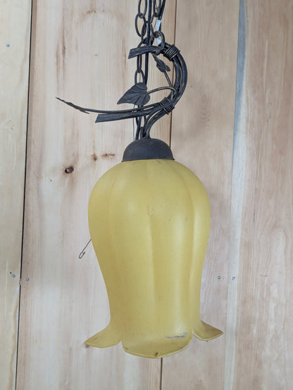 Vintage Hanging Pendant Tulip Shaped Amber Light - view 3