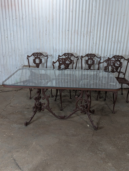 Vintage Hauser Hollywood Regency Patio Glass Topped Table with 6 Chairs