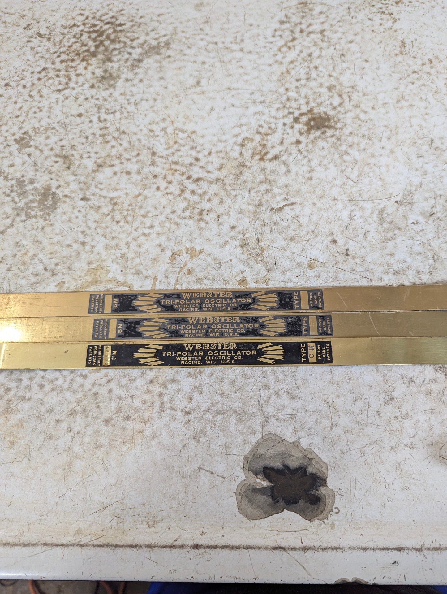 Vintage Industrial Webster Electric Co. Tri-Polar Oscillator Brass Blank Nameplate - view 3