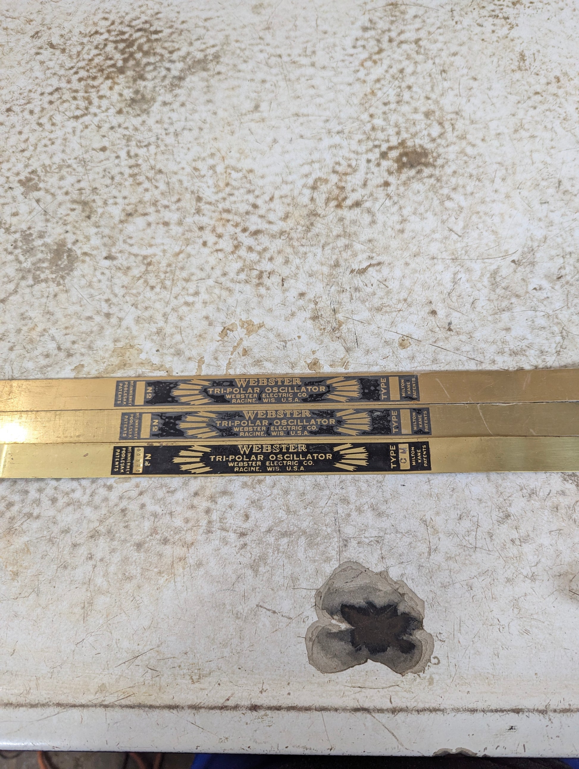Vintage Industrial Webster Electric Co. Tri-Polar Oscillator Brass Blank Nameplate - view 3