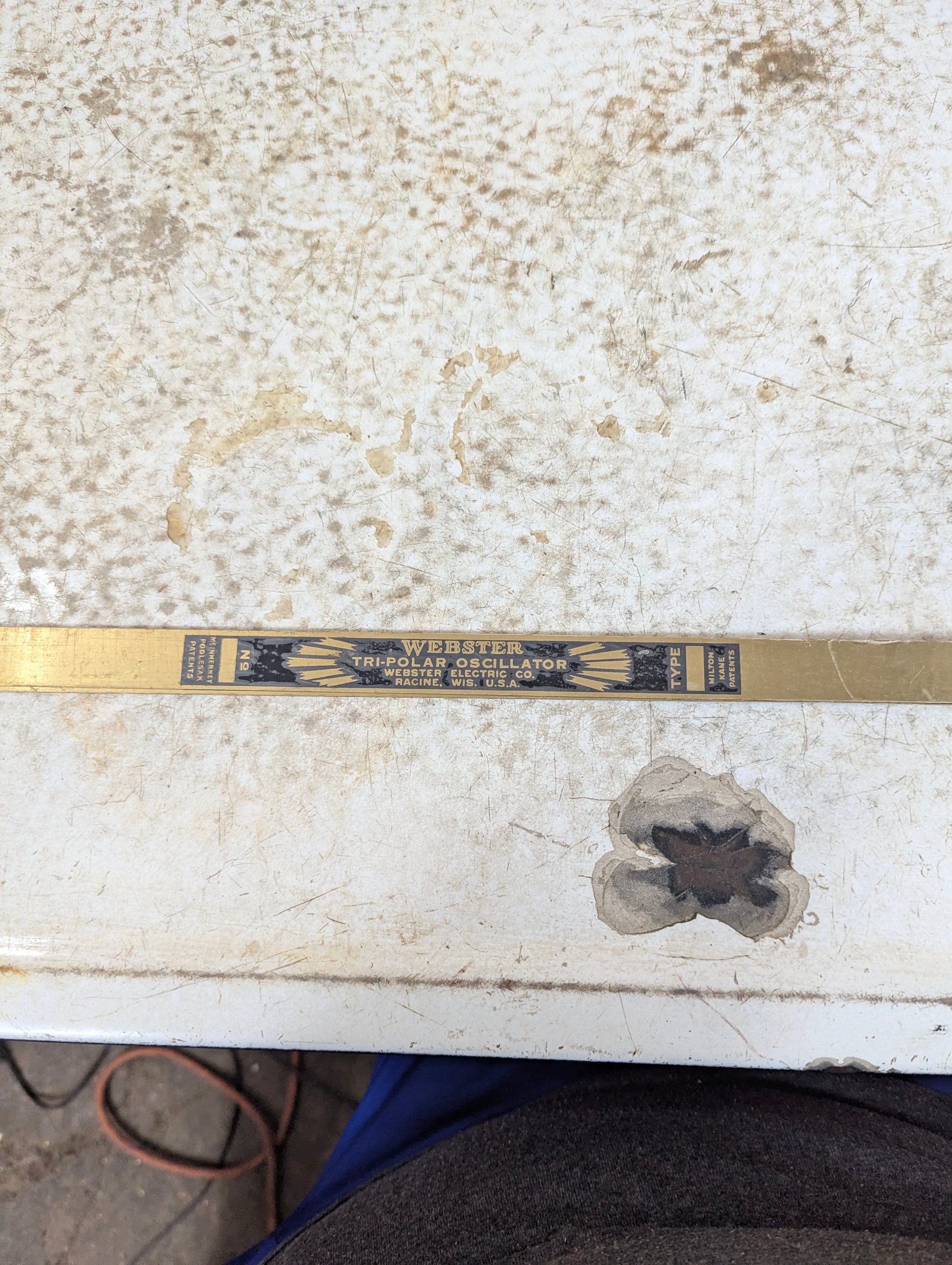 Vintage Industrial Webster Electric Co. Tri-Polar Oscillator Brass Blank Nameplate - view 4