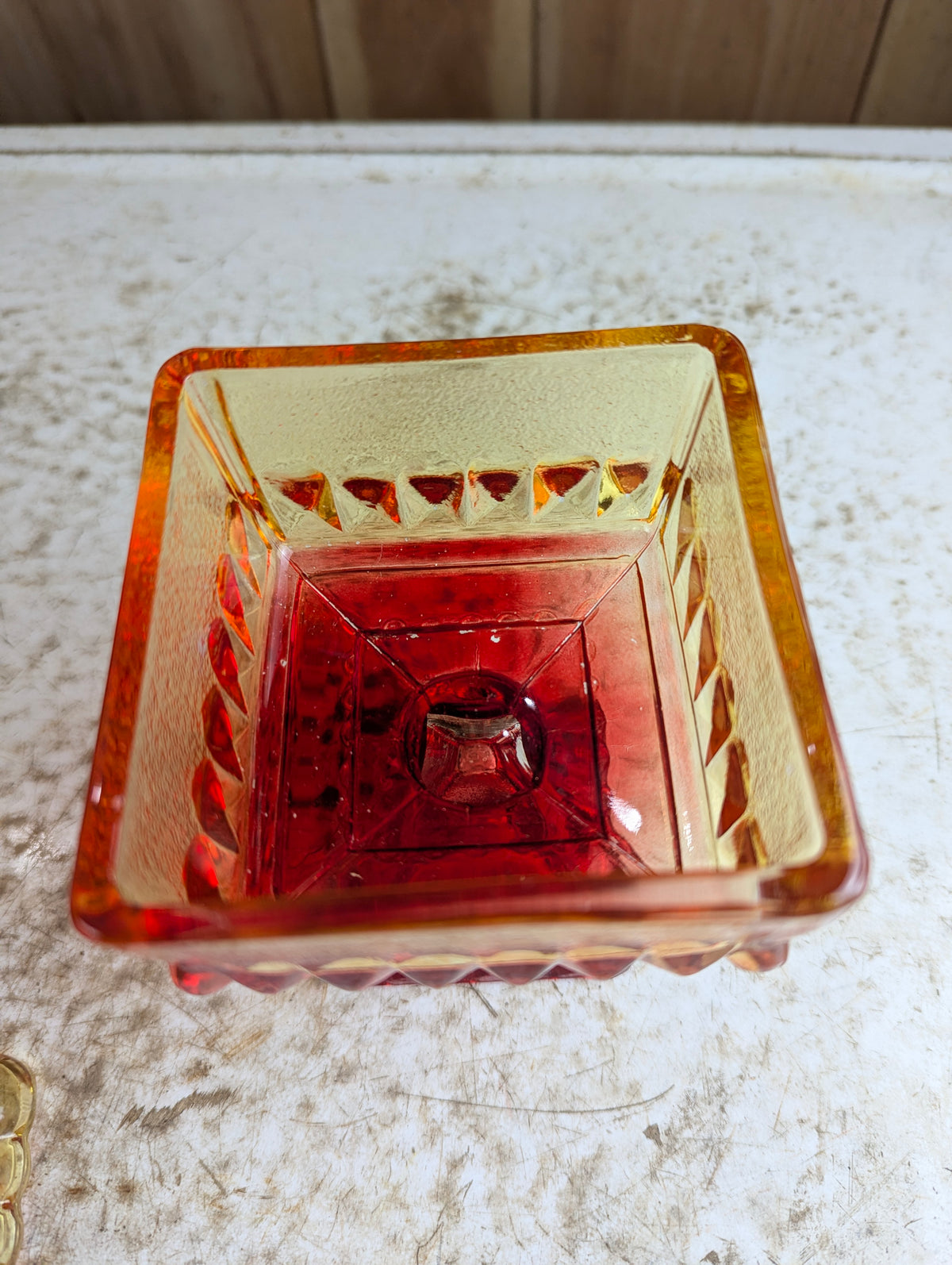 Vintage Jeannette Amberina Glass Wedding Bowl with Lid - view 3