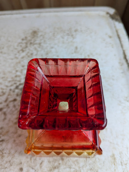 Vintage Jeannette Amberina Glass Wedding Bowl with Lid - view 4