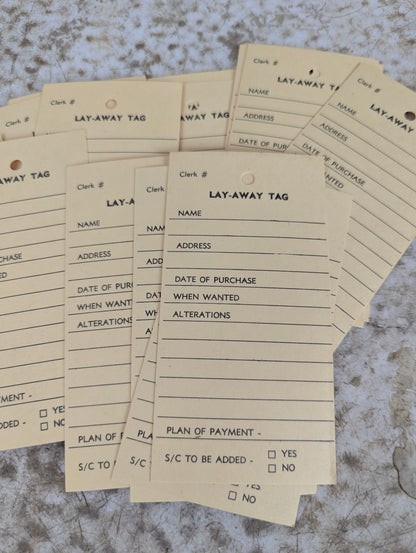 Vintage Lay-A-Way Tags -New Old Stock