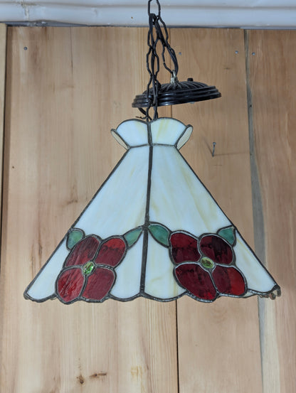Vintage Leaded Slag Glass Pendant Light