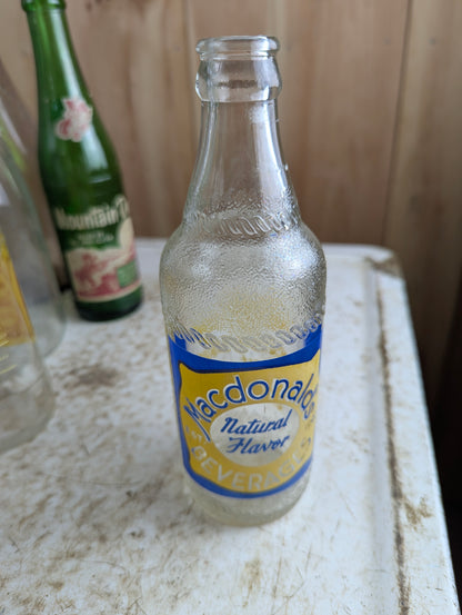 Vintage Macdonald's Beverages Steinie Size Blue and Yellow ACL Soda Bottle