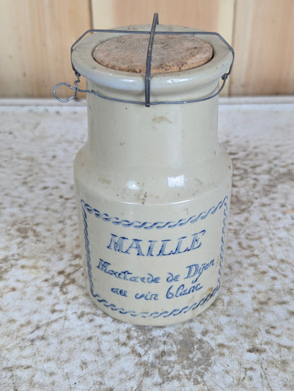 Vintage Maillé Mustard Stoneware Jar with Lid - view 2
