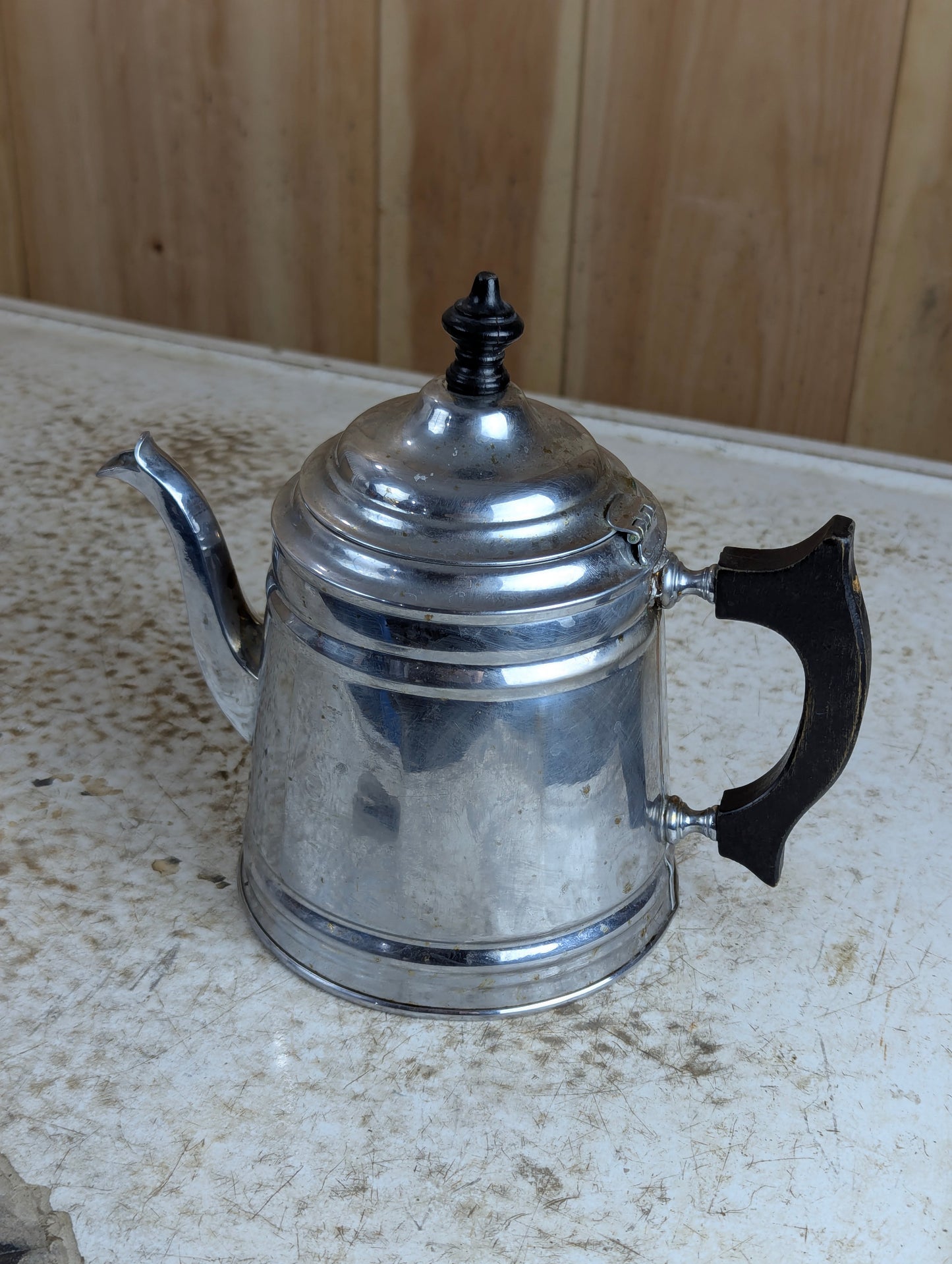 Vintage Manning Bowman Nickel Plated Wood Handle Teapot
