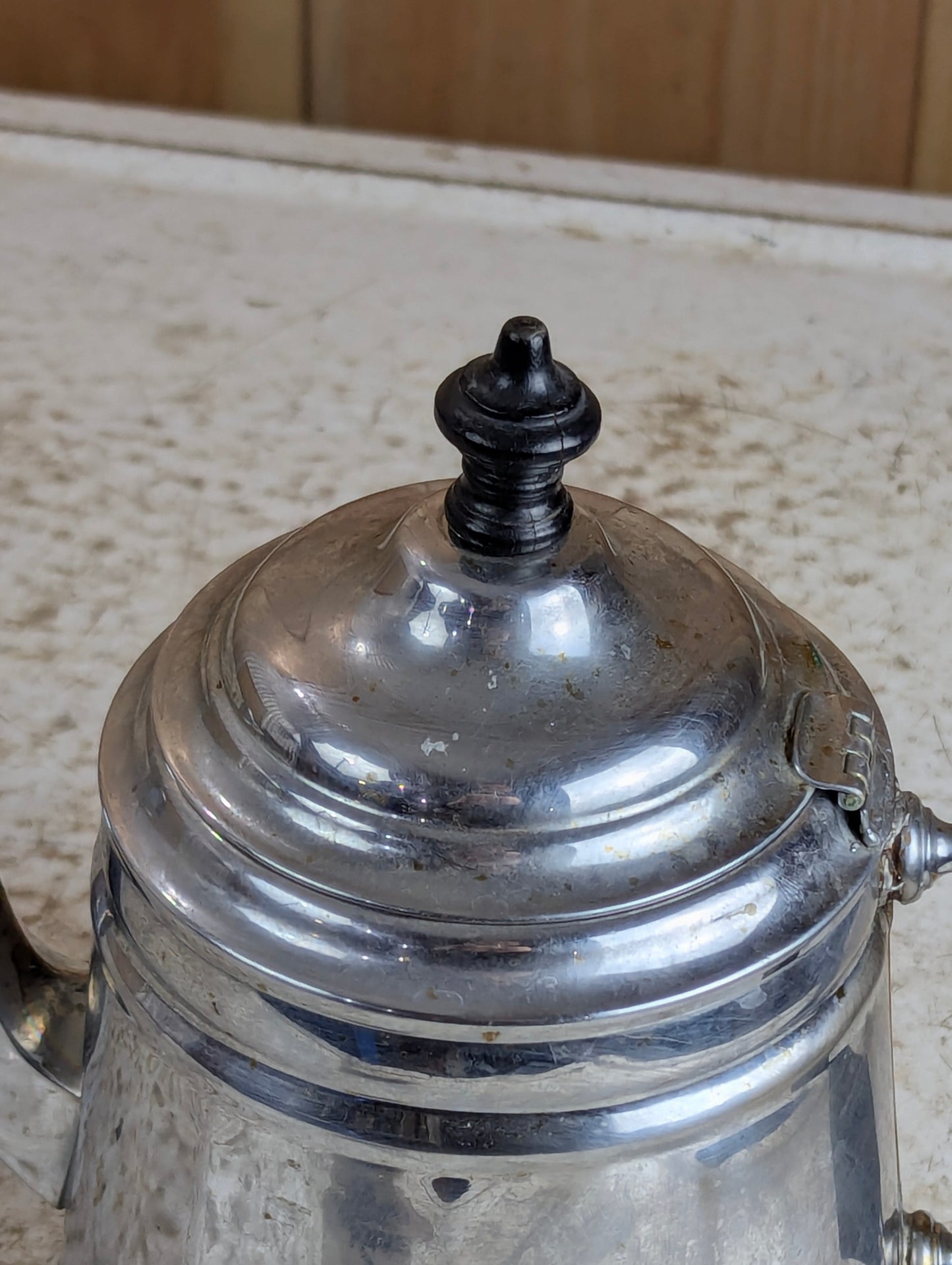 Vintage Manning Bowman Nickel Plated Wood Handle Teapot - view 2