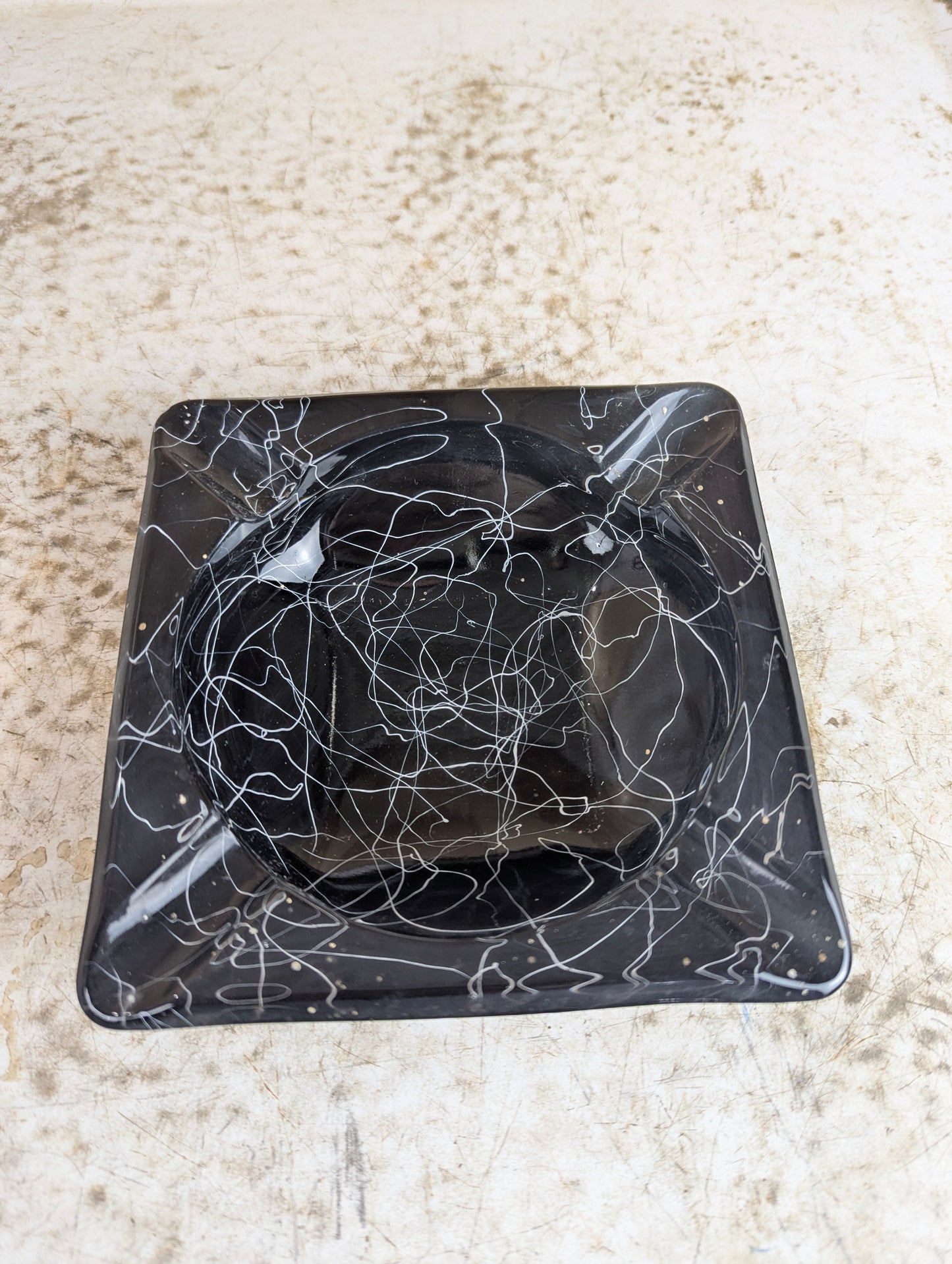 Vintage MCM Atomic Spaghetti Glass Ashtray