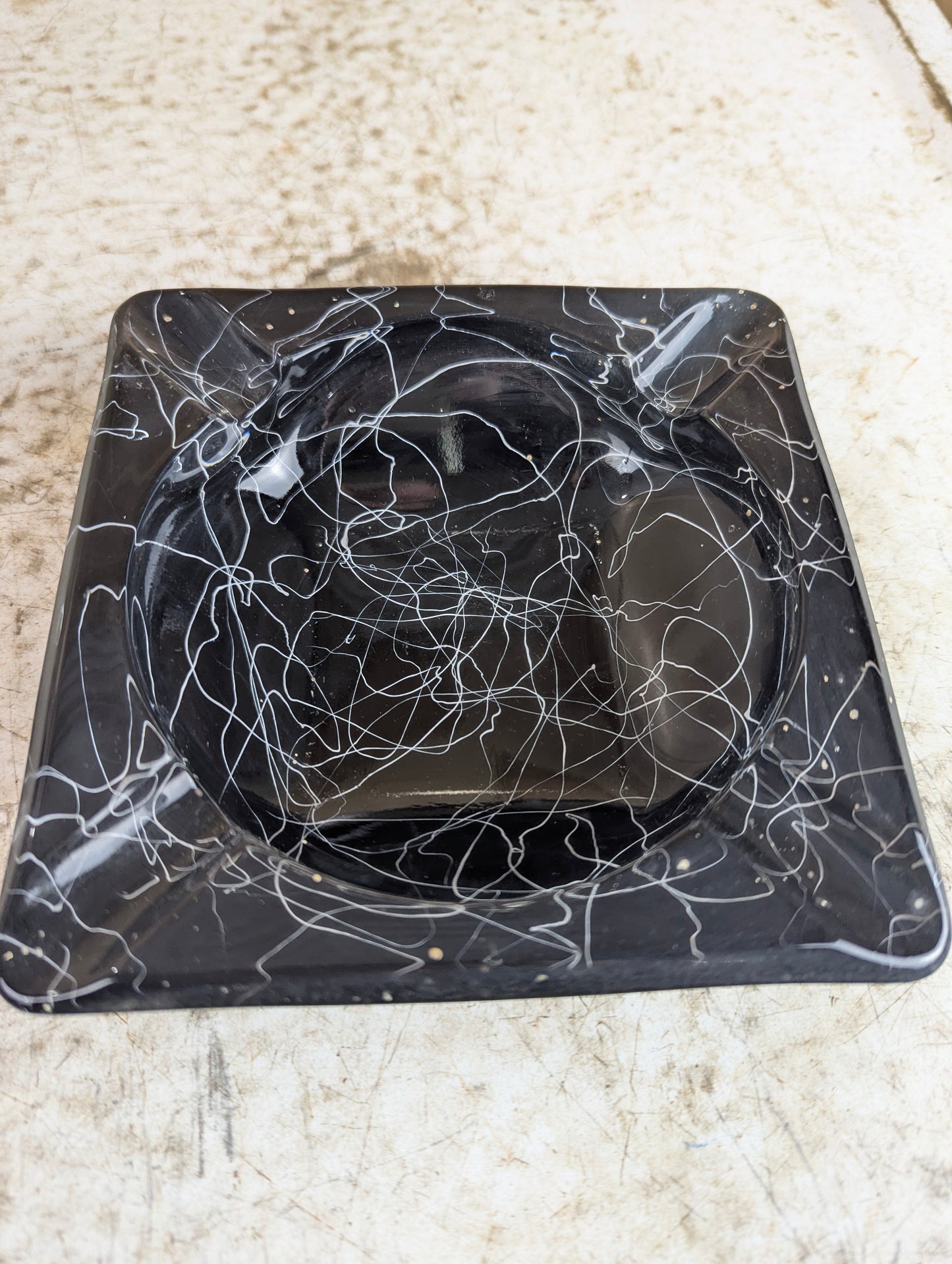 Vintage MCM Atomic Spaghetti Glass Ashtray - view 3