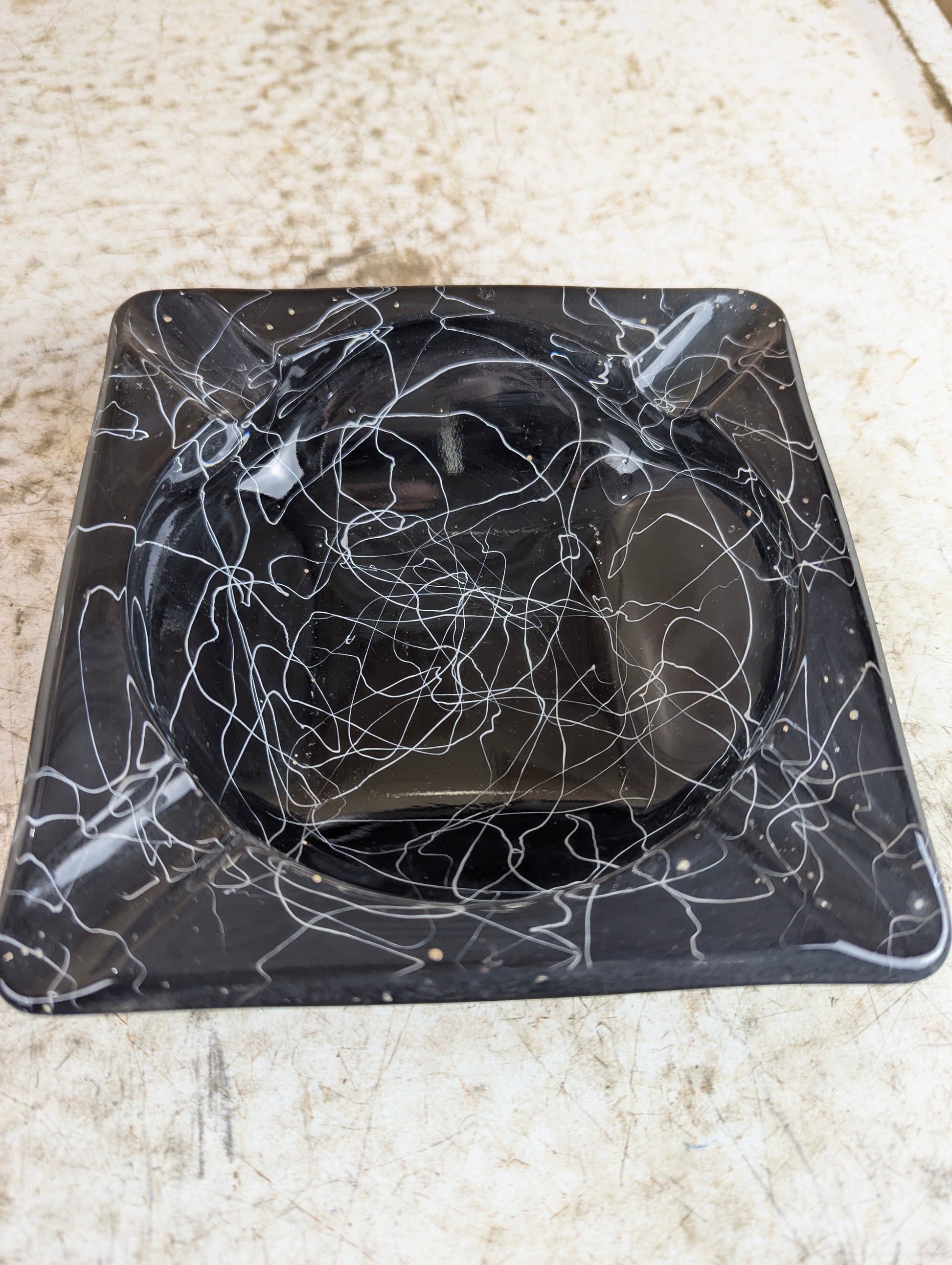 Vintage MCM Atomic Spaghetti Glass Ashtray - view 3