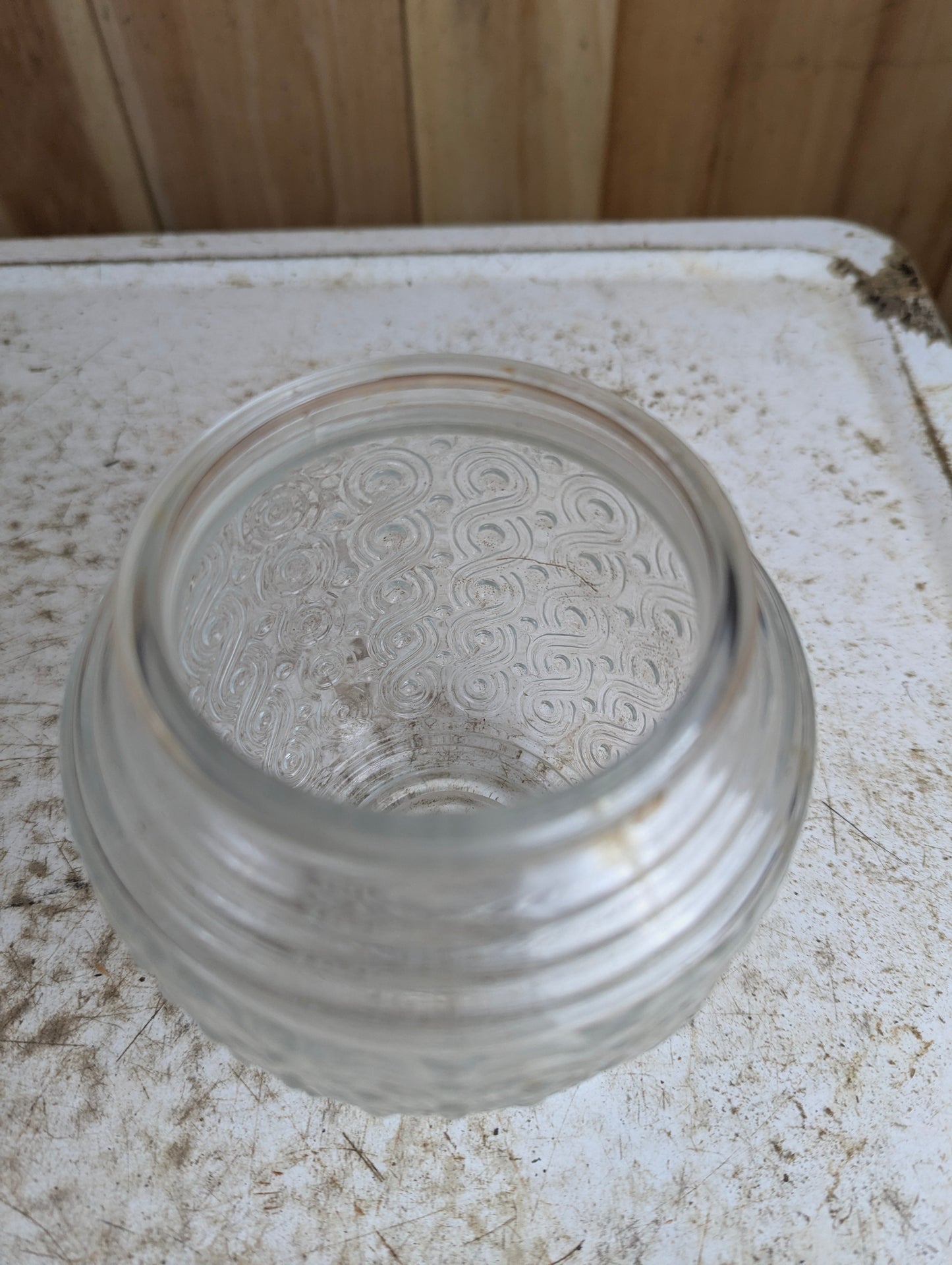 Vintage MCM Mid-Century Clear Glass Swirl Dot Pattern Shade - view 2